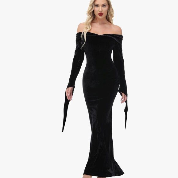 MORTICIA ADDAMS | ELVIRA| WITCH SEXY VAMP VELOUR DRESS | HALLOWEEN COSTUME - Picture 5 of 9